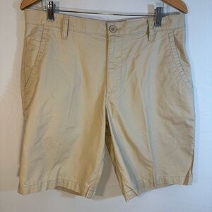 Claiborne Mens 100% Cotton Khaki Beige Tan Chino Shorts Size 32 Pockets Buttons